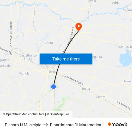 Pianoro N.Municipio to Dipartimento Di Matematica map