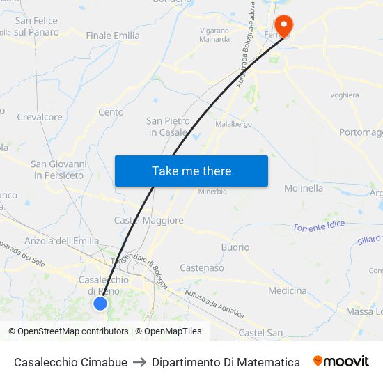 Casalecchio Cimabue to Dipartimento Di Matematica map