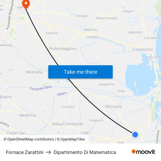 Fornace Zarattini to Dipartimento Di Matematica map