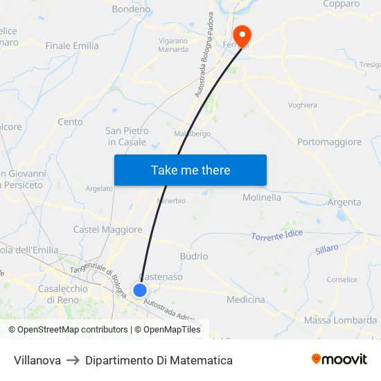 Villanova to Dipartimento Di Matematica map