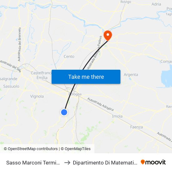 Sasso Marconi Terminal to Dipartimento Di Matematica map