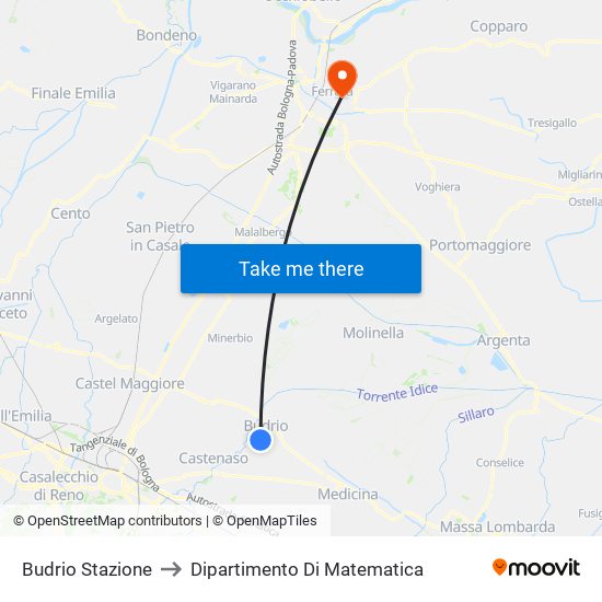 Budrio Stazione to Dipartimento Di Matematica map