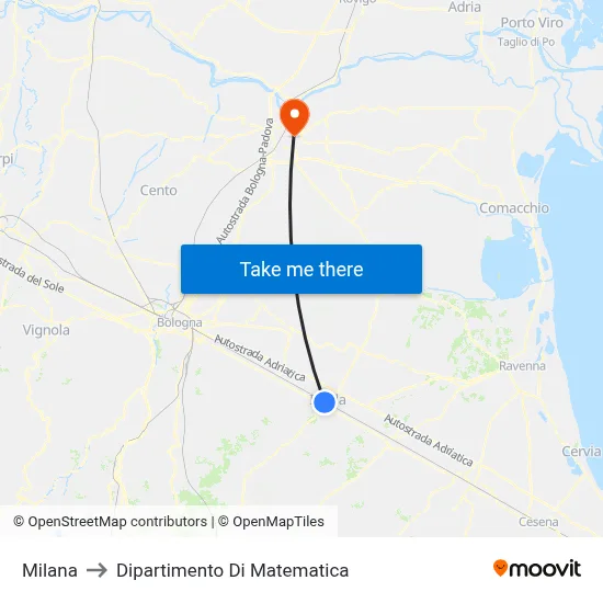 Milana to Mathematics Department map
