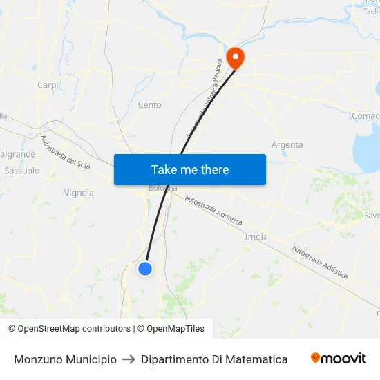 Monzuno Town Hall to Mathematics Department map