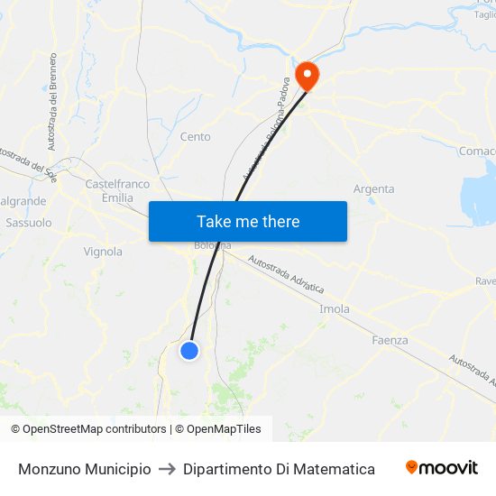 Monzuno Municipio to Dipartimento Di Matematica map