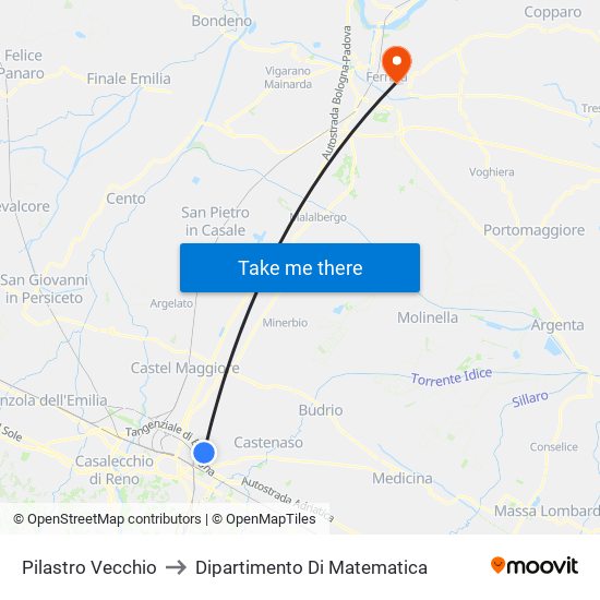 Pilastro Vecchio to Dipartimento Di Matematica map