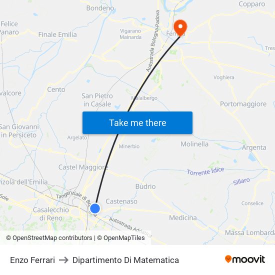 Enzo Ferrari to Dipartimento Di Matematica map