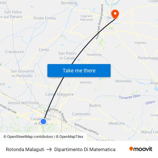 Rotonda Malaguti to Dipartimento Di Matematica map