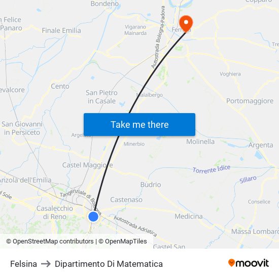 Felsina to Dipartimento Di Matematica map