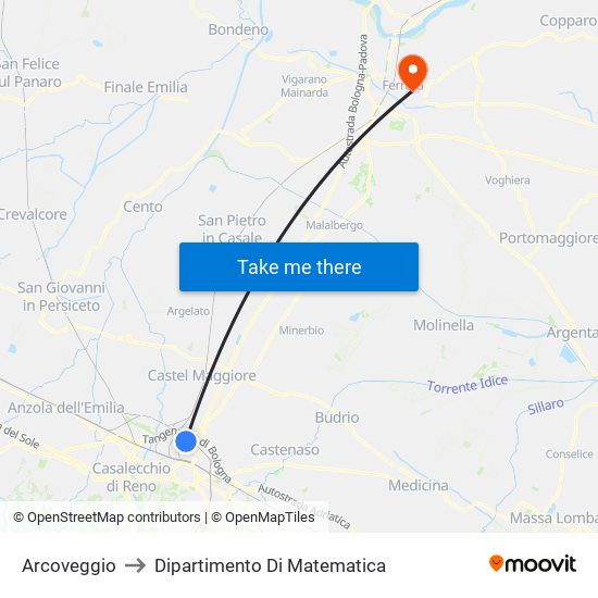 Arcoveggio to Dipartimento Di Matematica map