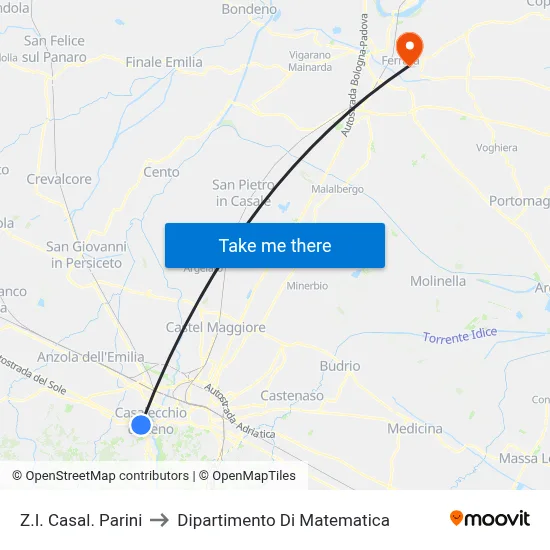 Casalecchio Parini Industrial Zone to Mathematics Department map