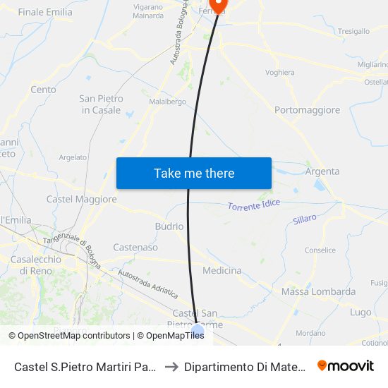 Castel S.Pietro Martiri Partigiani to Dipartimento Di Matematica map