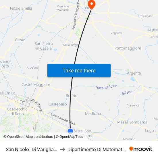 San Nicolo` Di Varignana to Dipartimento Di Matematica map