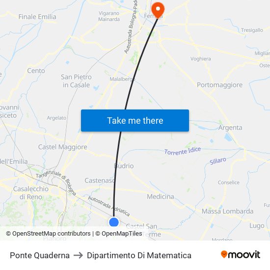 Ponte Quaderna to Dipartimento Di Matematica map