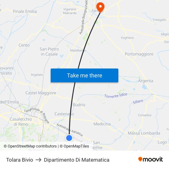 Tolara Bivio to Dipartimento Di Matematica map