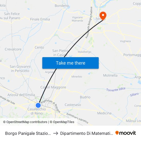 Borgo Panigale Stazione to Dipartimento Di Matematica map