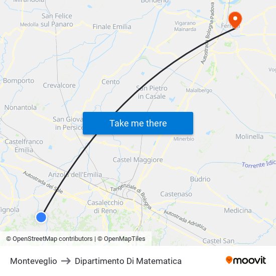 Monteveglio to Dipartimento Di Matematica map