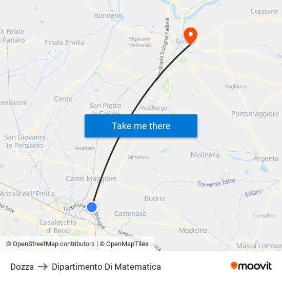 Dozza to Dipartimento Di Matematica map