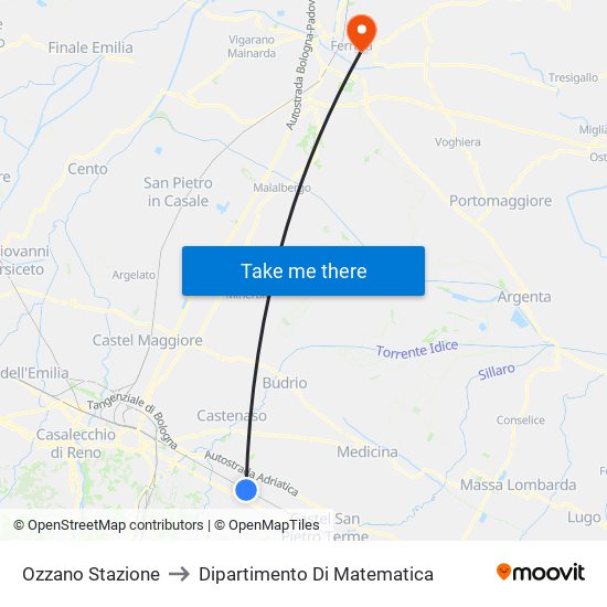 Ozzano Stazione to Dipartimento Di Matematica map