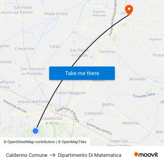 Calderino Comune to Dipartimento Di Matematica map