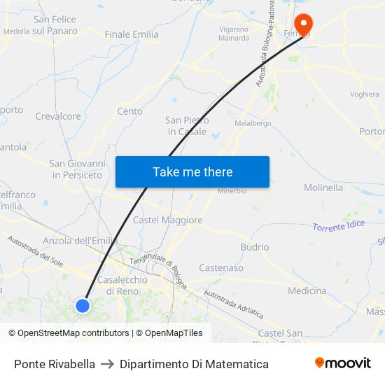 Ponte Rivabella to Dipartimento Di Matematica map