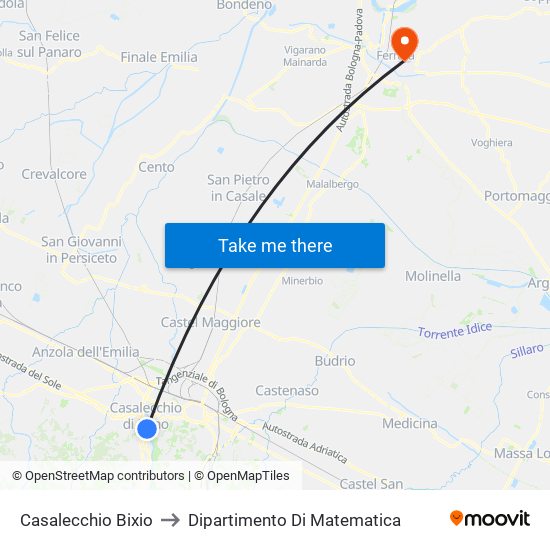 Casalecchio Bixio to Dipartimento Di Matematica map