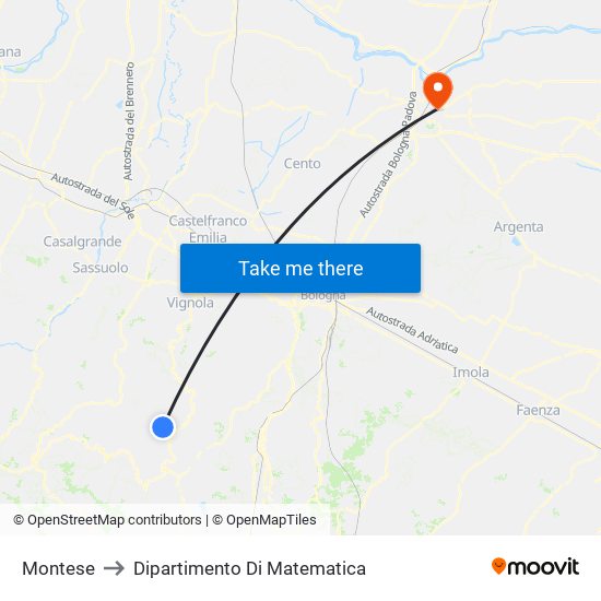 Montese to Dipartimento Di Matematica map