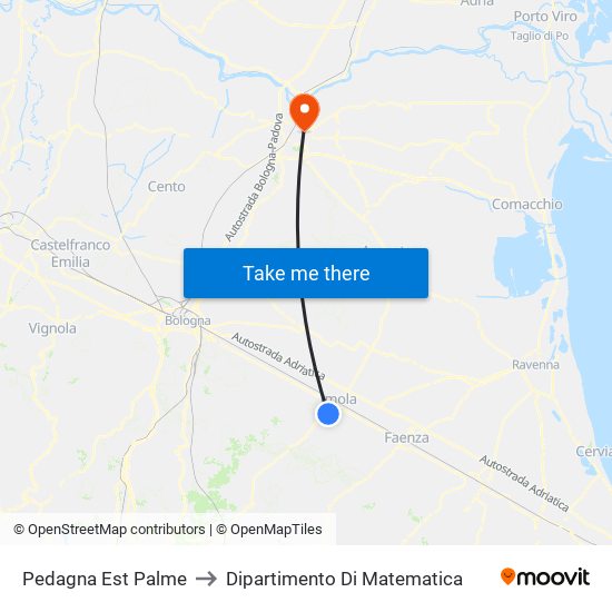 Pedagna Est Palme to Dipartimento Di Matematica map