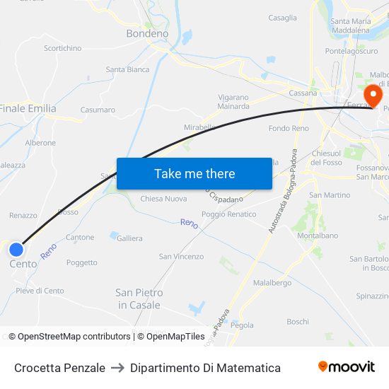 Crocetta Penzale to Dipartimento Di Matematica map