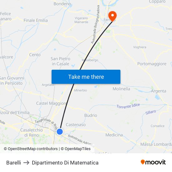 Barelli to Dipartimento Di Matematica map