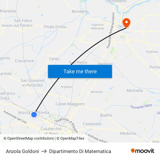 Anzola Goldoni to Dipartimento Di Matematica map