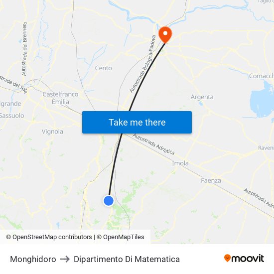 Monghidoro to Dipartimento Di Matematica map