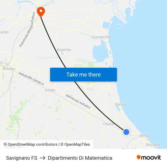 Savignano Railway Station to Mathematics Department map