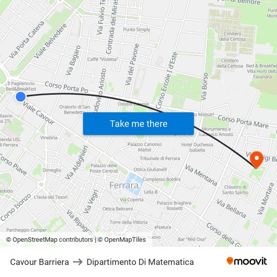 Cavour Barriera to Dipartimento Di Matematica map