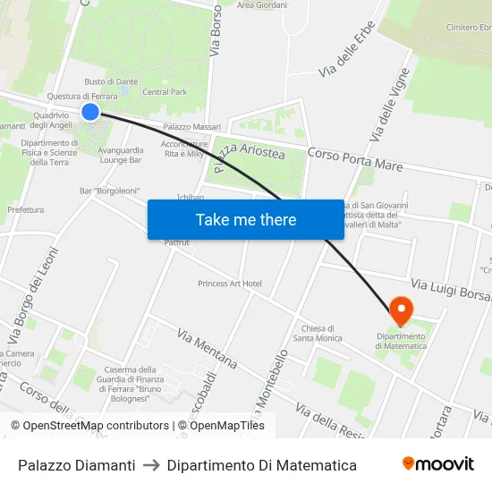 Palazzo Diamanti to Mathematics Department map