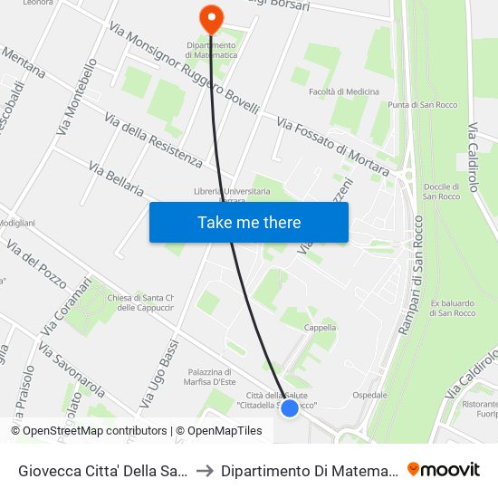 Giovecca Citta' Della Salute to Dipartimento Di Matematica map