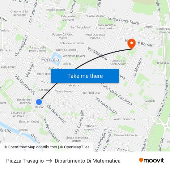 Piazza Travaglio to Dipartimento Di Matematica map