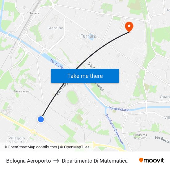 Bologna Aeroporto to Dipartimento Di Matematica map