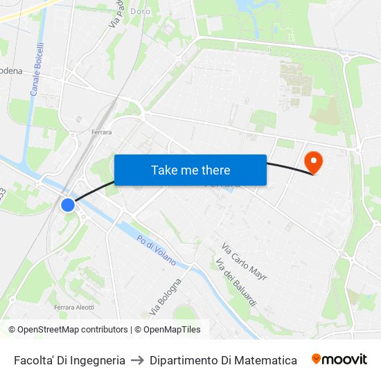 Facolta' Di Ingegneria to Dipartimento Di Matematica map