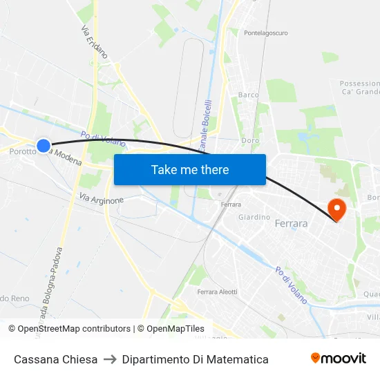 Cassana Church to Department of Mathematics map