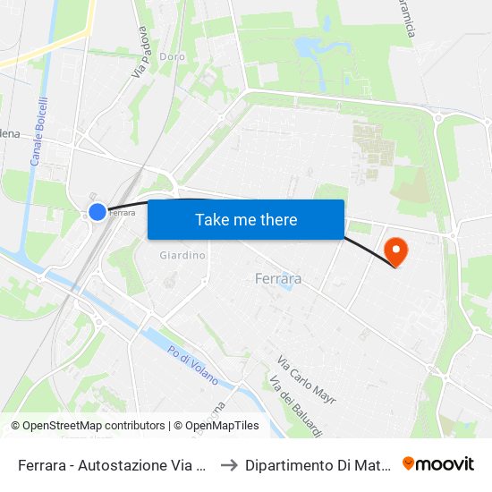 Ferrara - Autostazione Via Del Lavoro to Dipartimento Di Matematica map
