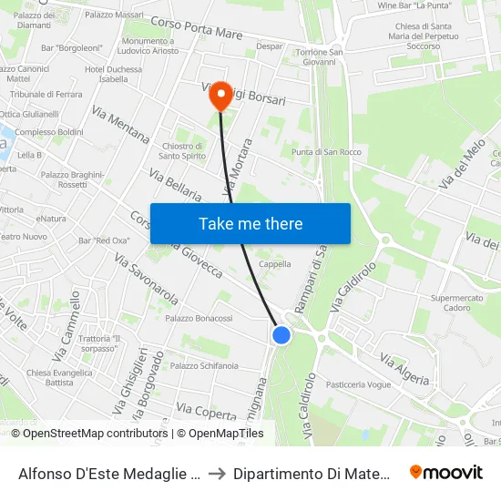 Alfonso D'Este Medaglie D'Oro to Dipartimento Di Matematica map