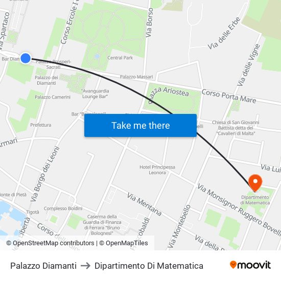 Palazzo Diamanti to Dipartimento Di Matematica map