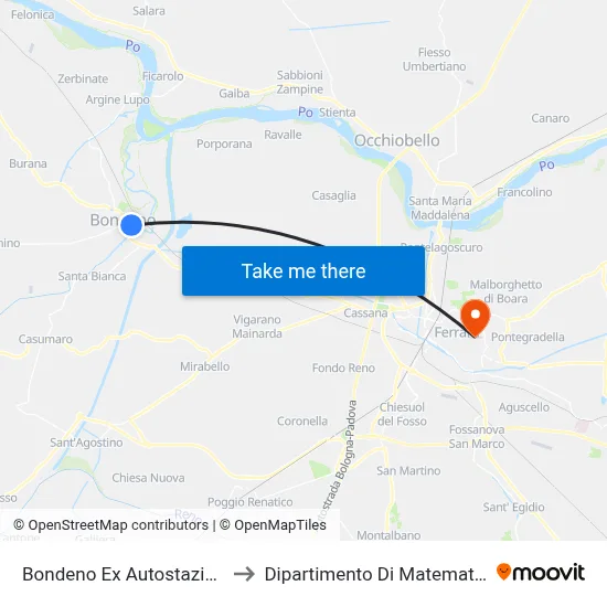 Bondeno Former Bus Station to Mathematics Department map