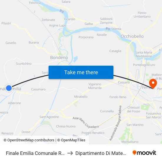 Finale Emilia Comunale Rovere to Dipartimento Di Matematica map