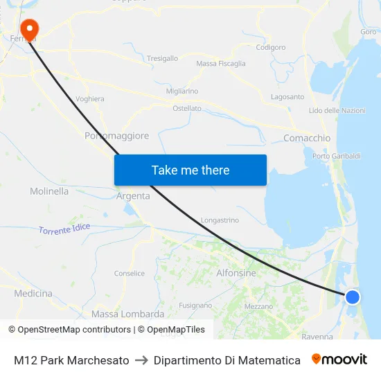 M12 Park Marchesato to Mathematics Department map