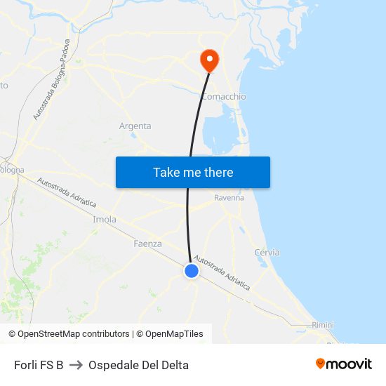 Forli FS B to Ospedale Del Delta map