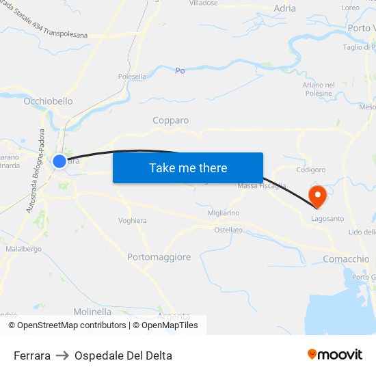 Ferrara to Ospedale Del Delta map