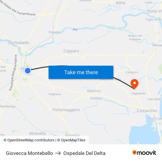 Giovecca Montebello to Ospedale Del Delta map