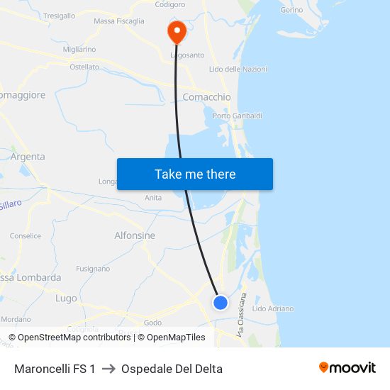 Maroncelli FS 1 to Ospedale Del Delta map